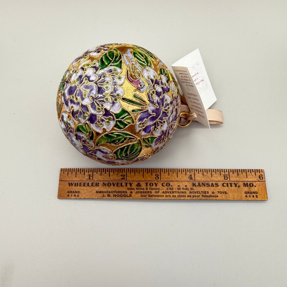 Vintage 1998 NYCO Nicki Yassaman Cloisonne Floral Ball Ornament w/ Tag - Picture 7 of 9